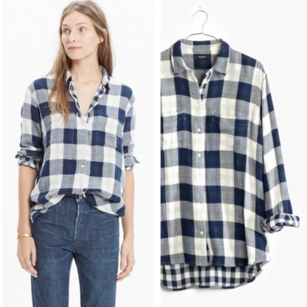 Madewell Oversized Boyshirt in Mixed Buffalo Check